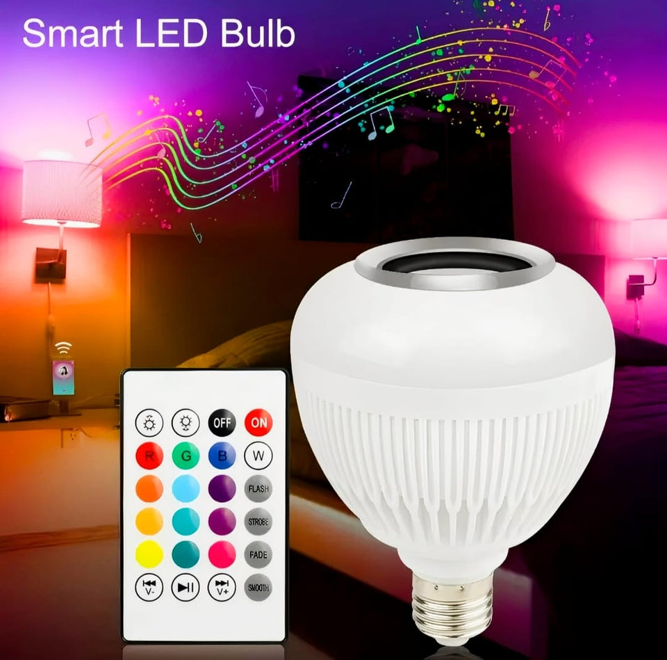 LÁMPARA + FOCO PARLANTE BLUETOOTH LUCES DE COLORES