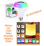 LÁMPARA + FOCO PARLANTE BLUETOOTH LUCES DE COLORES
