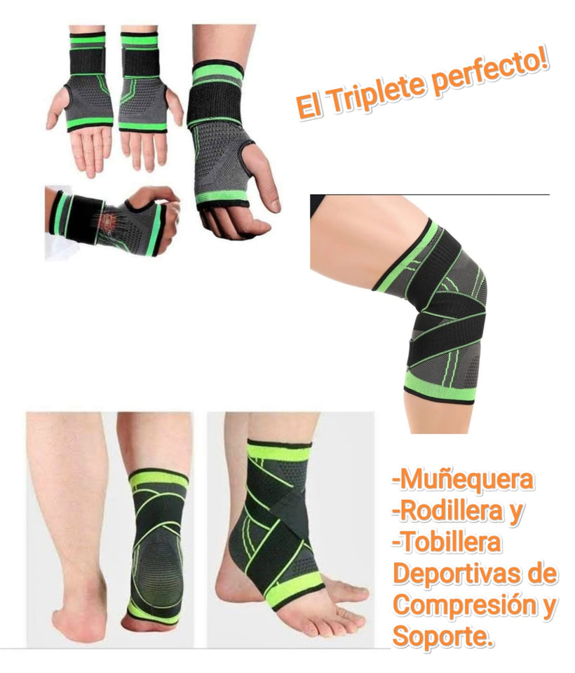 RODILLERA + TOBILLERA + MUÑEQUERA DEPORTIVA DE COMPRESIÓN